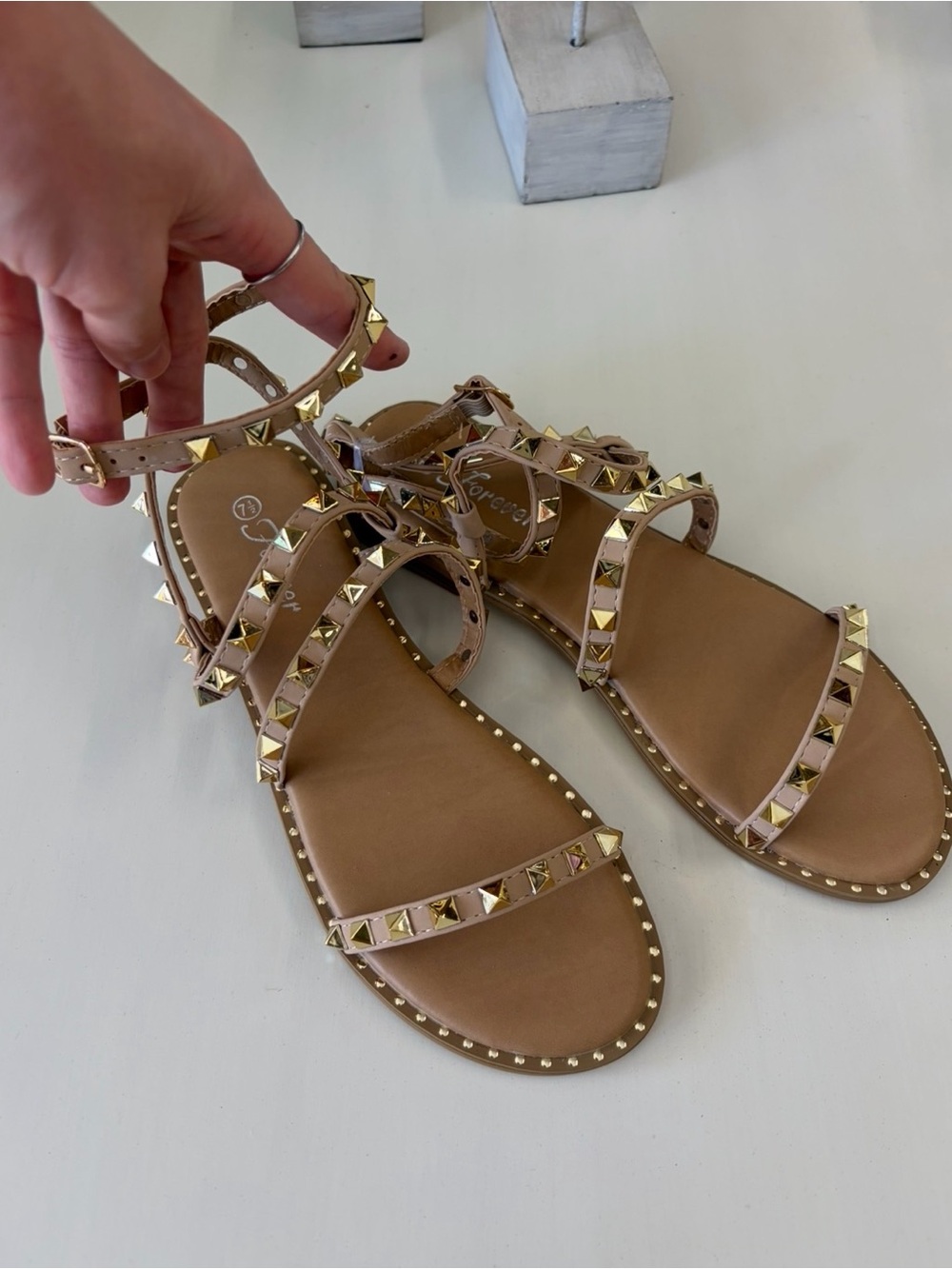 Forever 21 Taupe Strappy Studded Flat Sandals